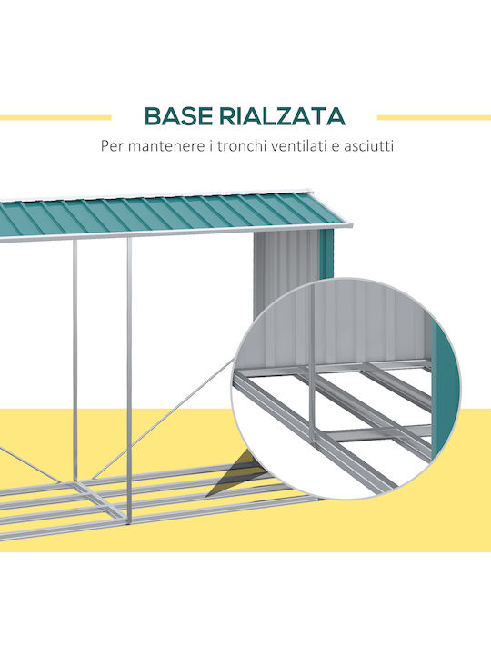 Outsunny Woodshed Μεταλλικό Ράφι Αποθήκευσης Ξύλων 240x86x160cm Πράσινο
