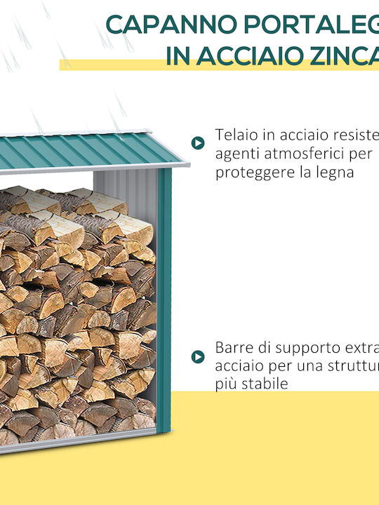 Outsunny Woodshed Μεταλλικό Ράφι Αποθήκευσης Ξύλων 240x86x160cm Πράσινο
