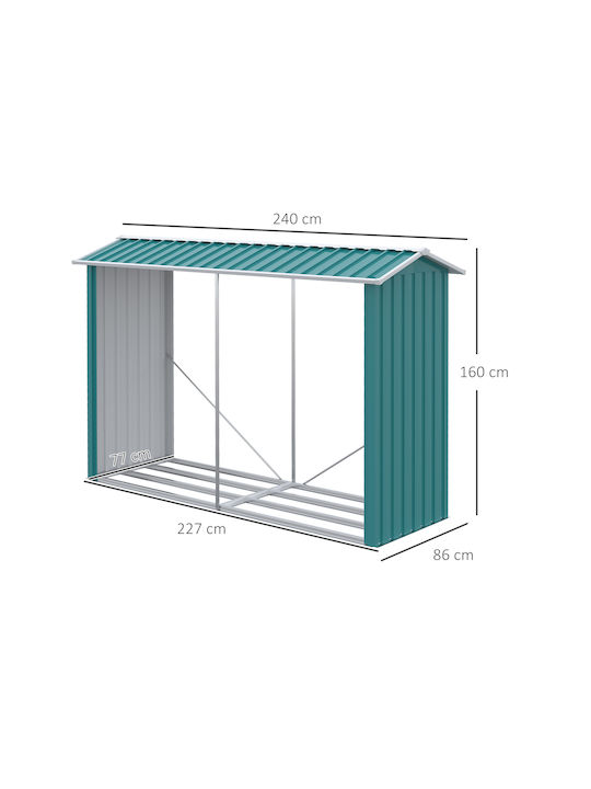 Outsunny Woodshed Μεταλλικό Ράφι Αποθήκευσης Ξύλων 240x86x160cm Πράσινο