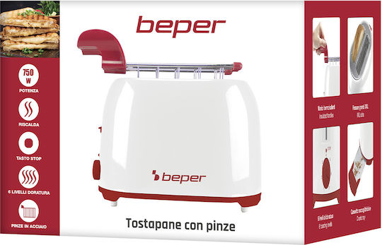 Beper Тостер Двуместна 750W Червена