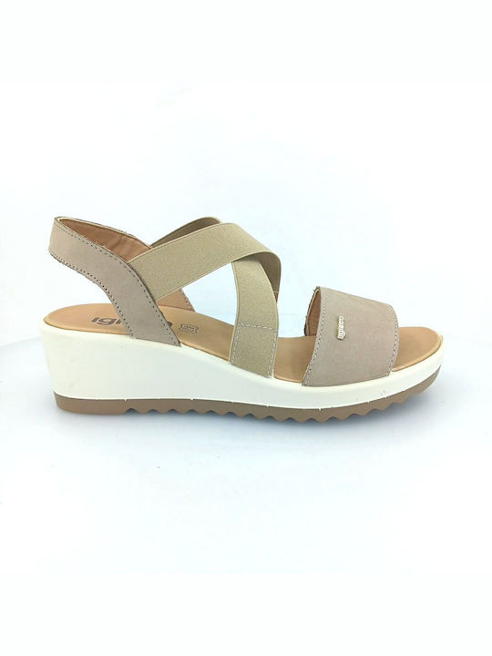 Igi&Co Women's Ankle Strap Platforms Beige