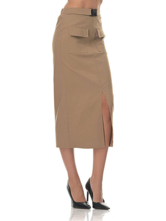 Pencil Midi Skirt Beige