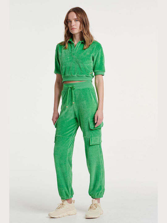 SugarFree Women's High Waist Jogger Sweatpants Green Velvet