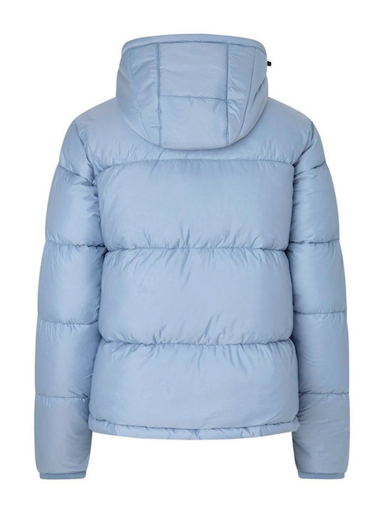Pepe Jeans W E1 Drop Women's Short Puffer Jacket for Winter Blue