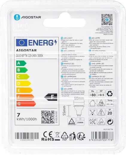 Aigostar Ντουί Λάμπα LED 7W για Ντουί GU10 και Σχήμα MR16 Θερμό Λευκό 520lm