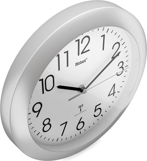 Mebus Wanduhr Kunststoff Silber Ø25cm
