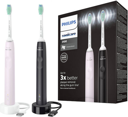 Philips Sonicare 3100 Electric Toothbrush with Timer and Pressure Sensor Black / Sugar Rose