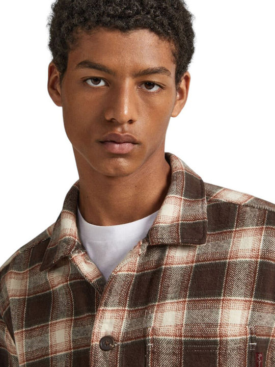 Long Sleeve Overshirt Checked Brown