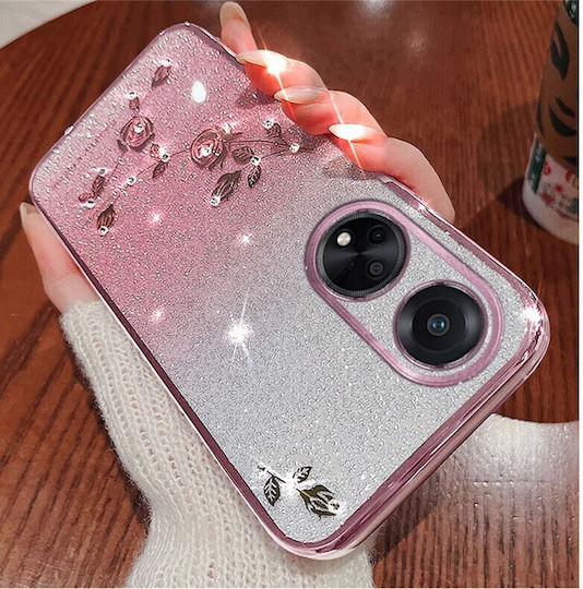 Gradient Color Glitter Flower Back Cover Σιλικόνης Ροζ Χρυσό (Oppo A98)