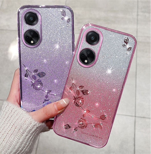 Gradient Color Glitter Flower Back Cover Σιλικόνης Ροζ Χρυσό (Oppo A98)