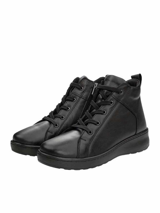 Leather Women's Ankle Boots Platform Black