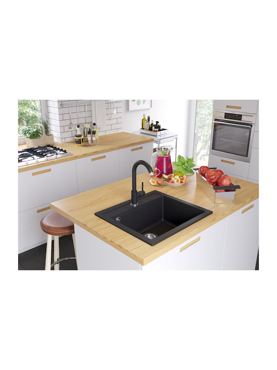 Quadro SQQ100 Drop-In Кухненска Мивка от Течен Гранит Дължина 56см Ширина 51см Черна