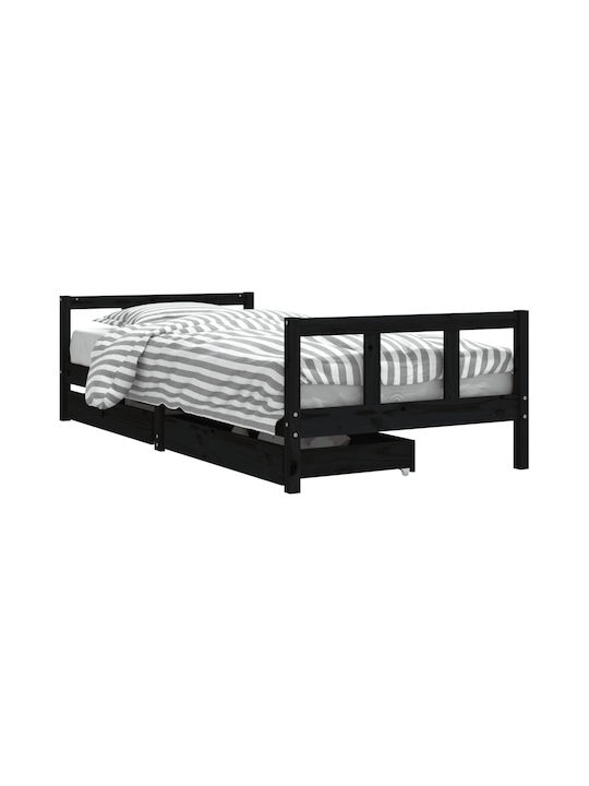 Παιδικό Κρεβάτι Μονό Μαύρο με Αποθηκευτικό Χώρο για Στρώμα 90x200cm