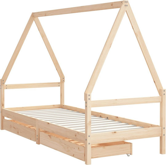 Pat pentru Copii Single cu Spațiu de Depozitare Bej pentru Saltea 80x200cm