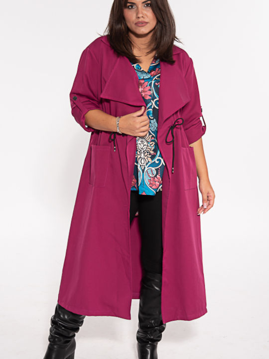 Korinas Fashion Women's Midi Coat with Buttons Purple