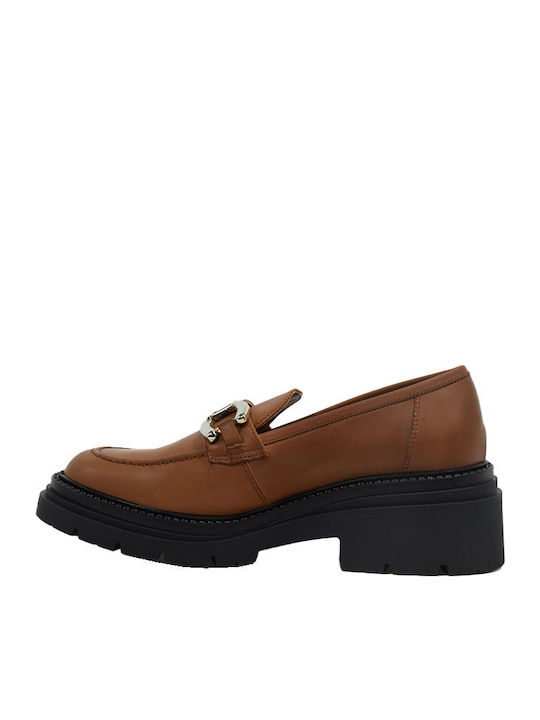 Leather Women's Moccasins in Tabac Brown Color
