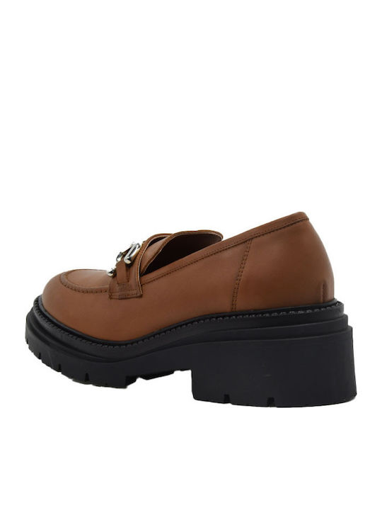 Leather Women's Moccasins in Tabac Brown Color