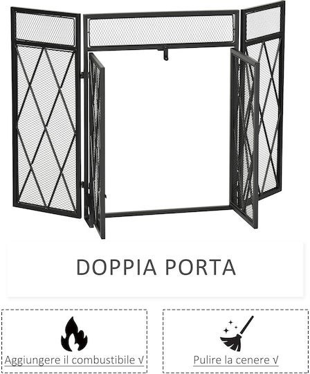HomCom Metallic Fireplace Screen with 3 Panels 120x79cm Black