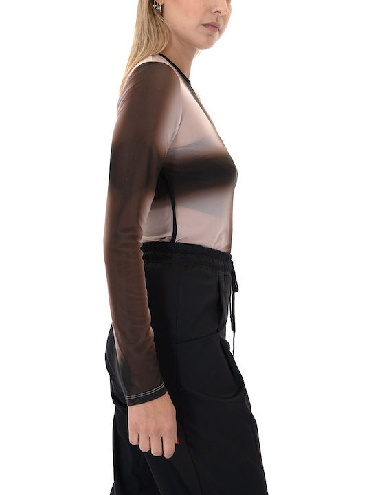Women's Blouse Corset Long Sleeve Brown