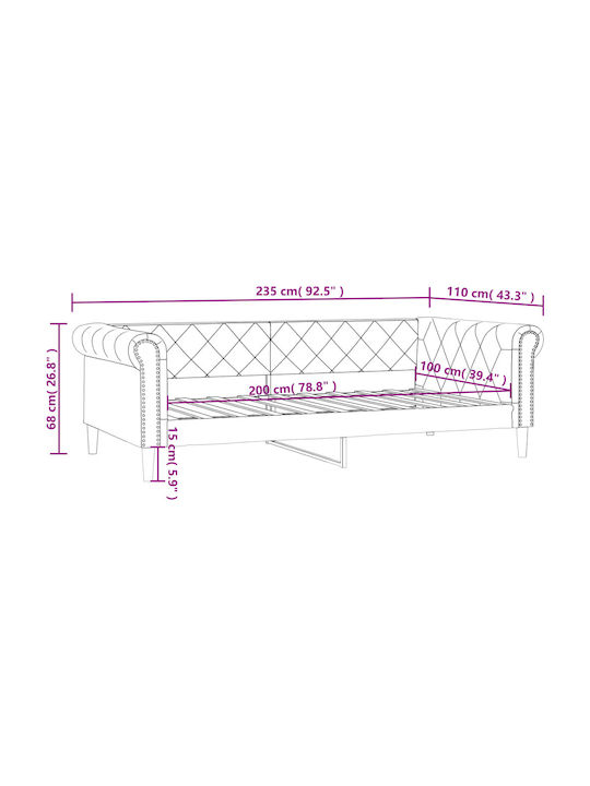 Sofa Bett Einzelbett Mit Kunstleder bezogen Black mit Latten für Matratze 100x200cm