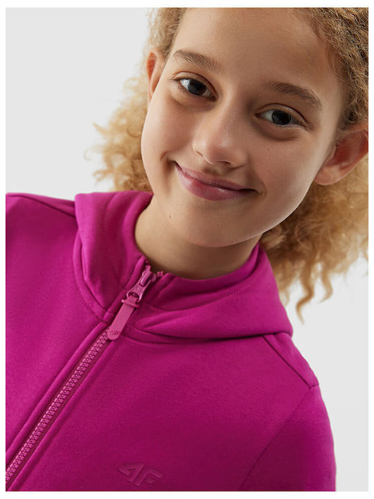 Kinder-Sweatshirtjacke Baumwolle mit Kapuze Fuchsie