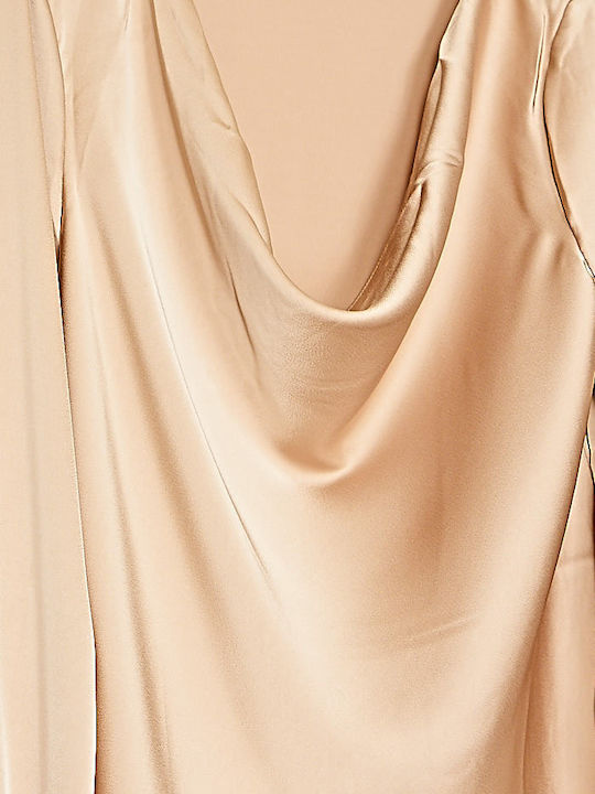 Women's Blouse Satin Long Sleeve Drape Beige