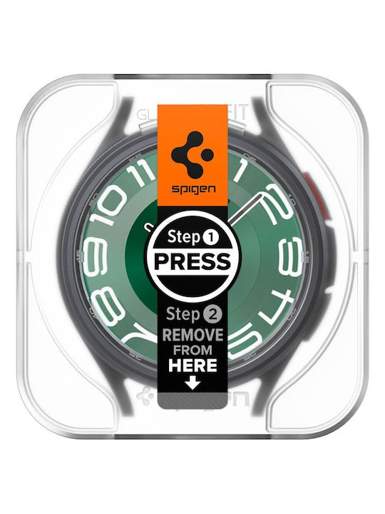 Spigen Glas.tr ”ez-fit” 2-pack Tempered Glass for the Spigen Glas.tr "EZ-Fit" 2-Pack is compatible with Galaxy Watch 6 Classic (47 mm). AGL07066