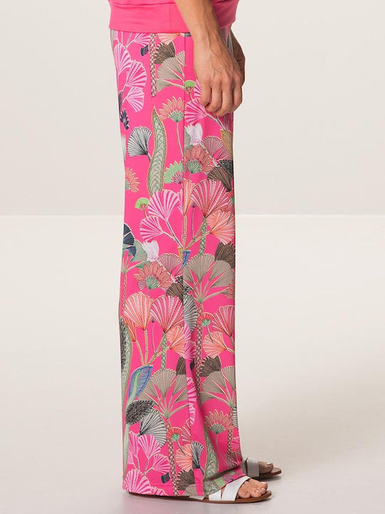 Bianca Di Women's Fabric Trousers with Elastic Floral Pink