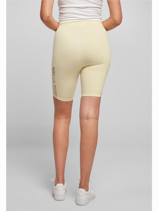 Frauen Kurze Hosen Leggings Hochgeschnitten Gelb
