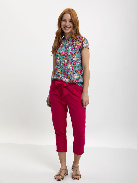 Simply Zoe Femei Tesatura Capri Pantaloni cu Elastic Fuchsia