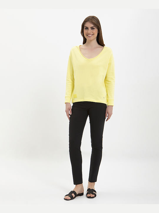 Monari Women's Long Sleeve Sweater Cotton with V Neckline Yellow