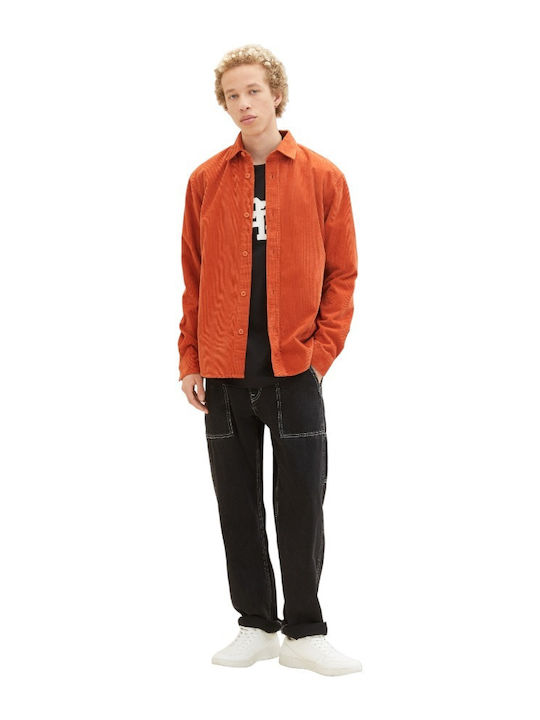 Tom Tailor Men's Shirt Overshirt Long Sleeve Corduroy Orange