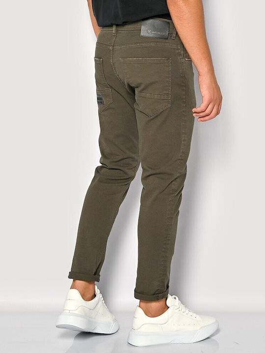 Men's Elastic Jeans Pants With Slim Tapered Fit Dark Oil