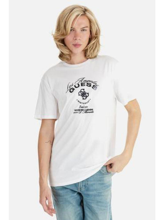 Guess T-shirt Bărbătesc cu Mânecă Scurtă Alb