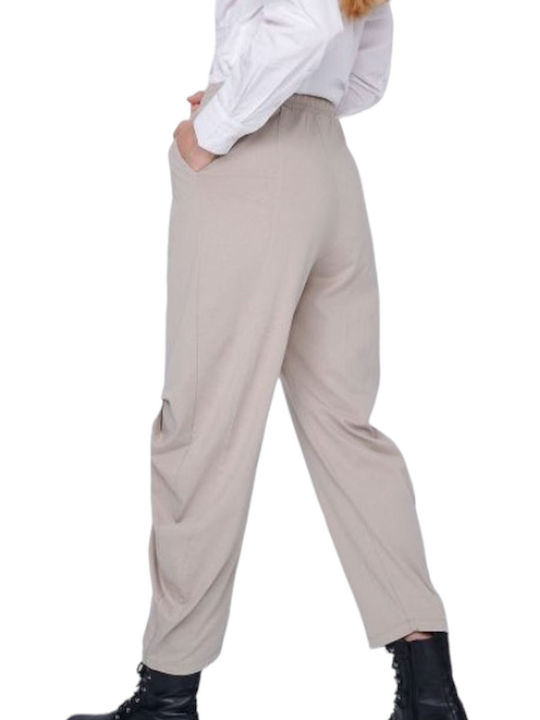 Ale - The Non Usual Casual Women's Fabric Cargo Trousers with Elastic Gray