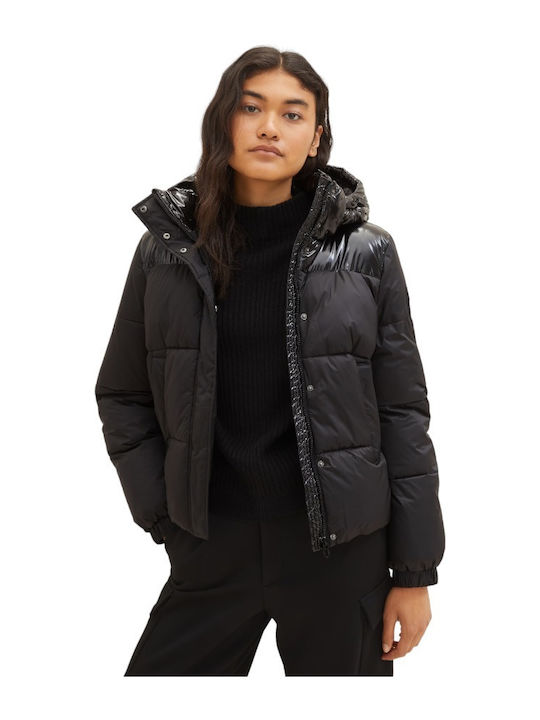 Kurz Damen Puffer Jacke für Winter Schwarz