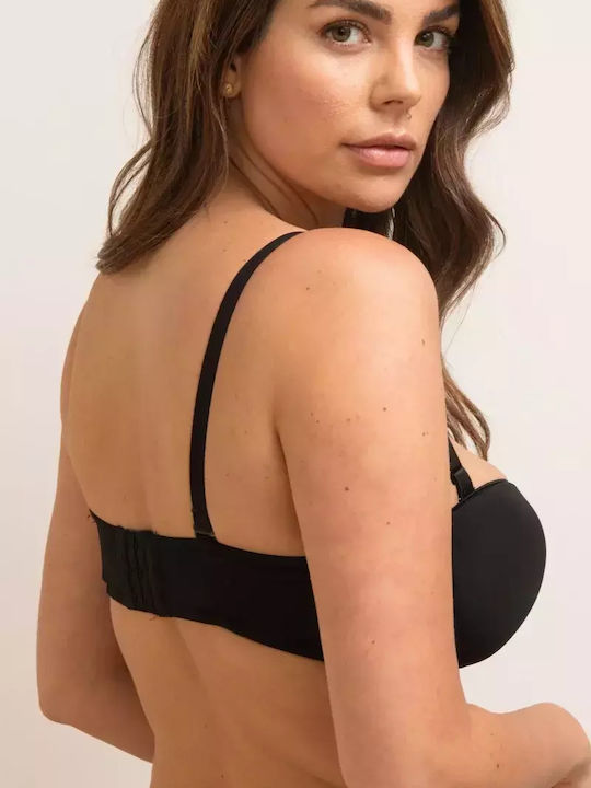 Strapless Balconette Μαύρο Σουτιέν με Μπανέλες