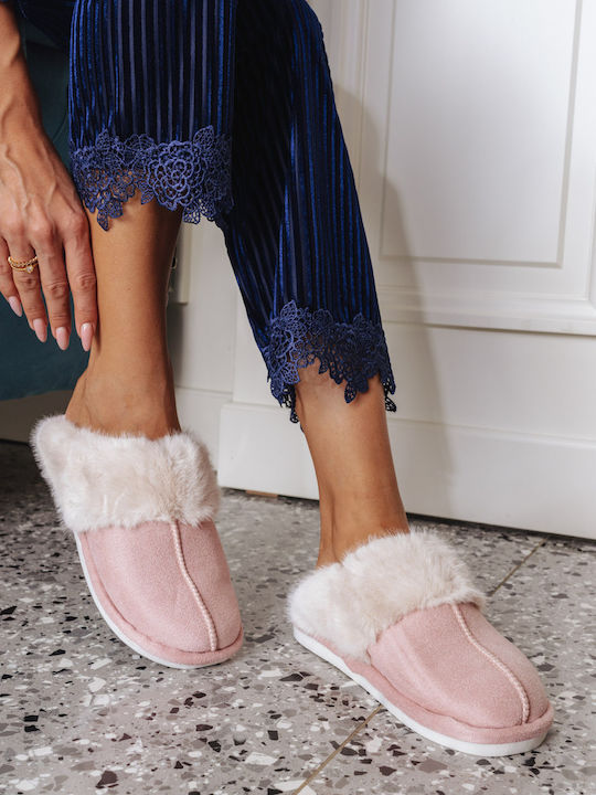 Ligglo Winter Women's Slippers with fur in Pink color