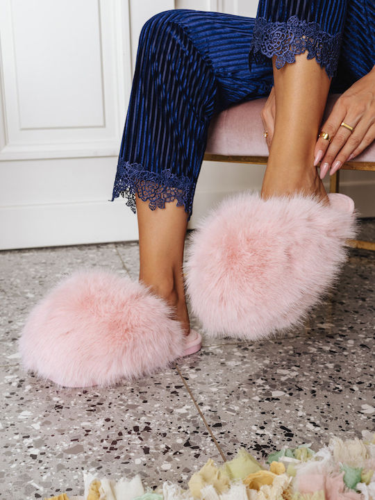 Ligglo Winter Women's Slippers with fur in Pink color