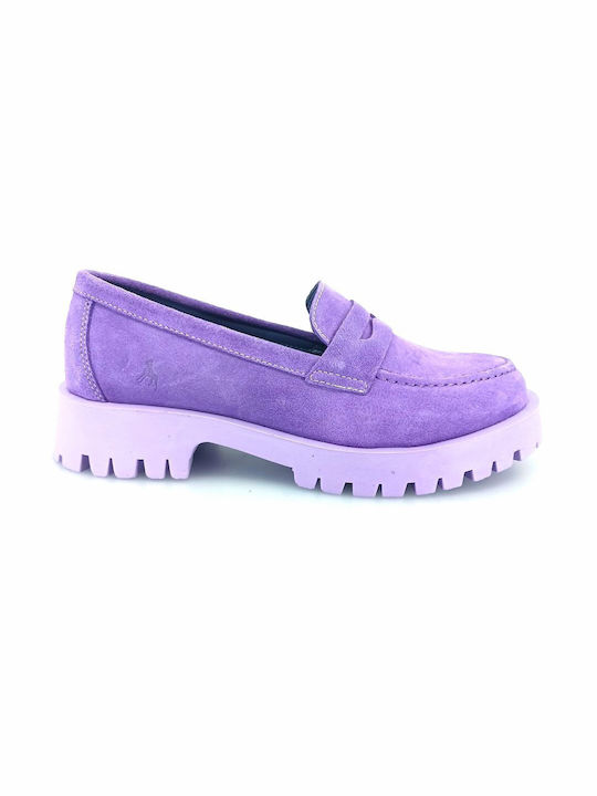 Boxer Leather Women's Loafers in Purple Color