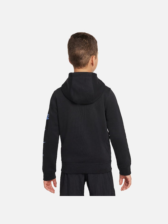 Nike Fleece Kinder Sweatshirt mit Kapuze und Taschen Schwarz Nsw