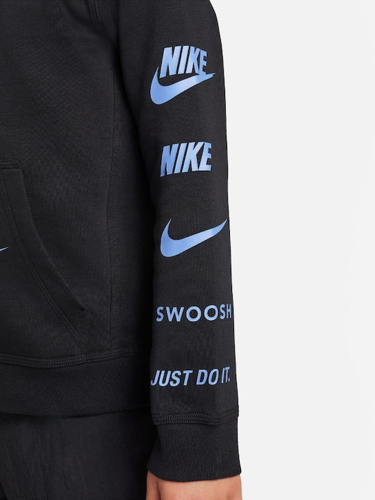 Fleece Kids Sweatshirt with Hood and Pockets Black Nsw