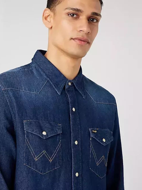 Western Denim Cu mânecă lungă Denim Cămașă Gri