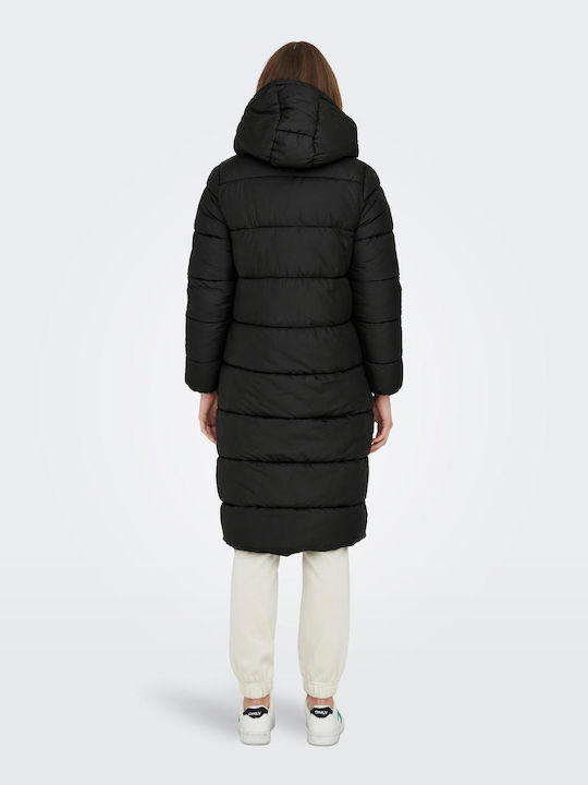 Only Women's Long Puffer Jacket for Winter Black