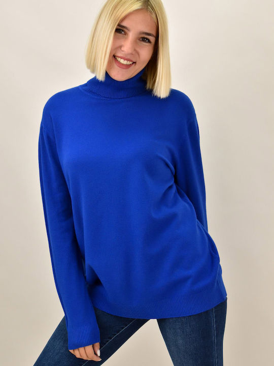 Potre Damen Langarm Pullover Rollkragen Blau