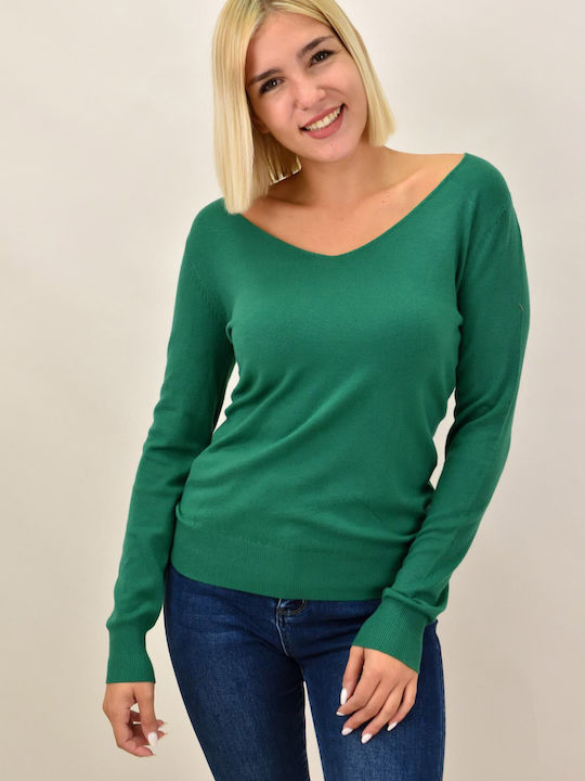 Potre Women's Long Sleeve Sweater with V Neckline Green