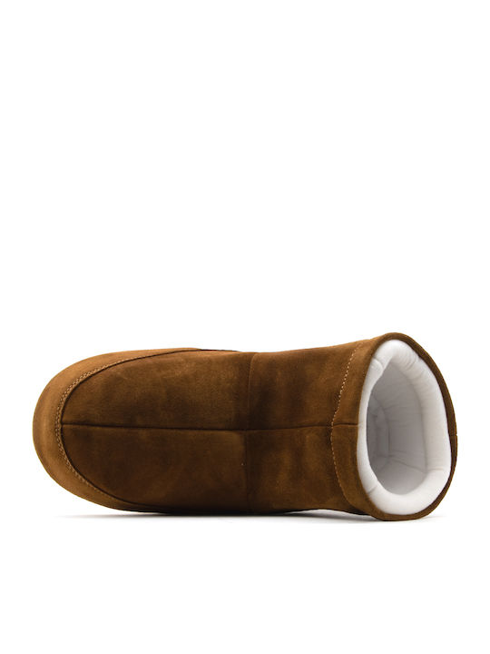 Suede Snow Boots with Rubber & Fur Icon Low Brown