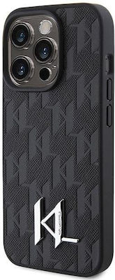 Karl Lagerfeld Hot Stamp Kl Metal Logo Monogram Back Cover Silicone Black (iPhone 15 Pro Max) KLHCP15XPKLPKLK