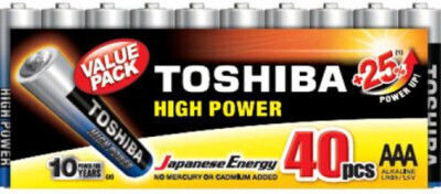 Toshiba 40 Pack Alkaline Batteries AA High Power 1.5V