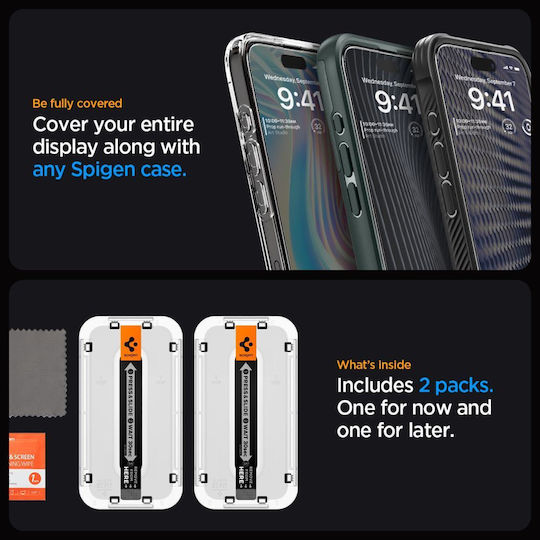 Spigen Glas.tR EZ Fit 0.58mm Full Glue Full Face Tempered Glass 2pcs (iPhone 15 Pro Max)